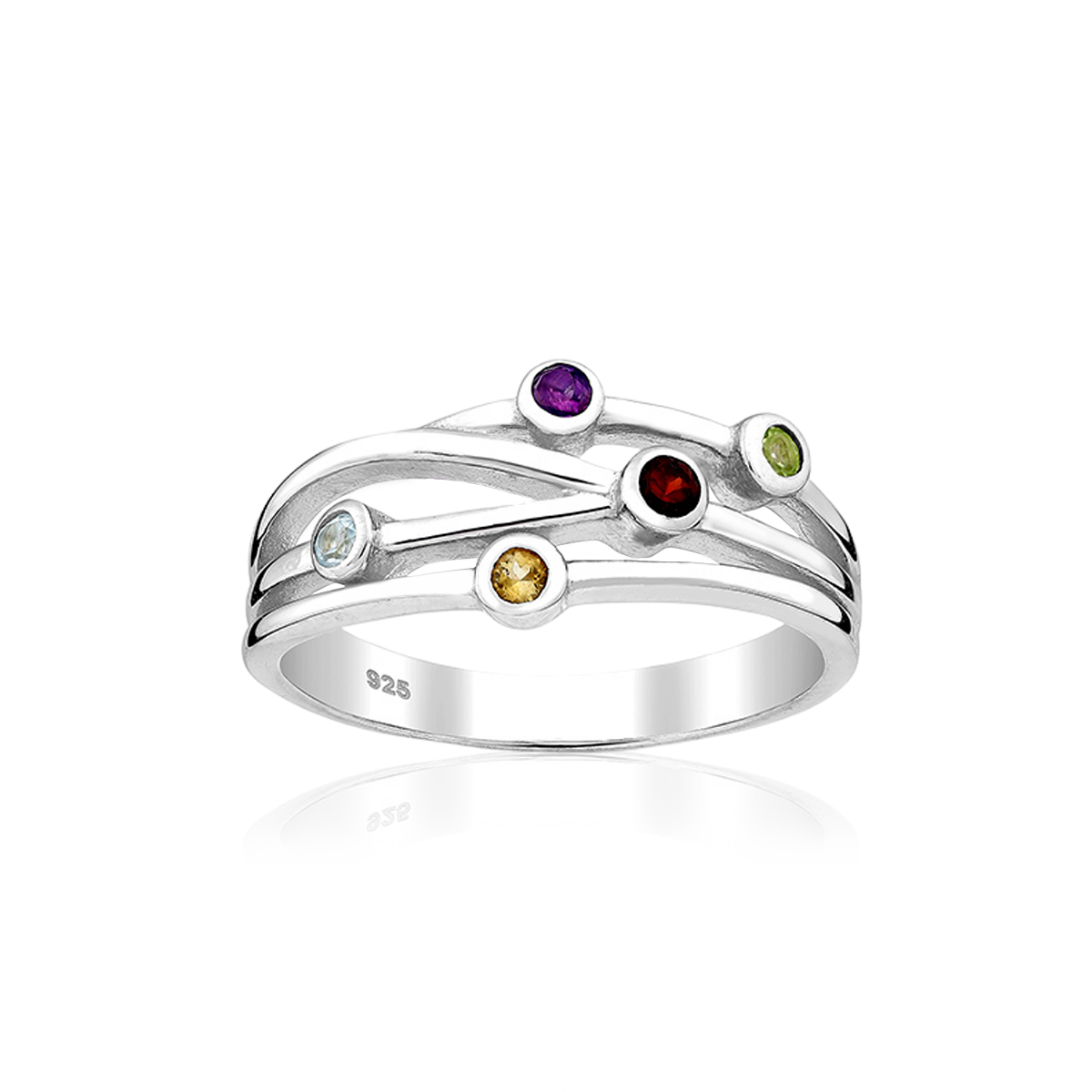 Sterling silver ring with with Amethyst, Citrine, Garnet, Peridot and Sky-Blue Topaz.