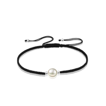 Load image into Gallery viewer, Black Adjustable Bracelet braided with Freshwater Pearl and 4 small silver pearls
