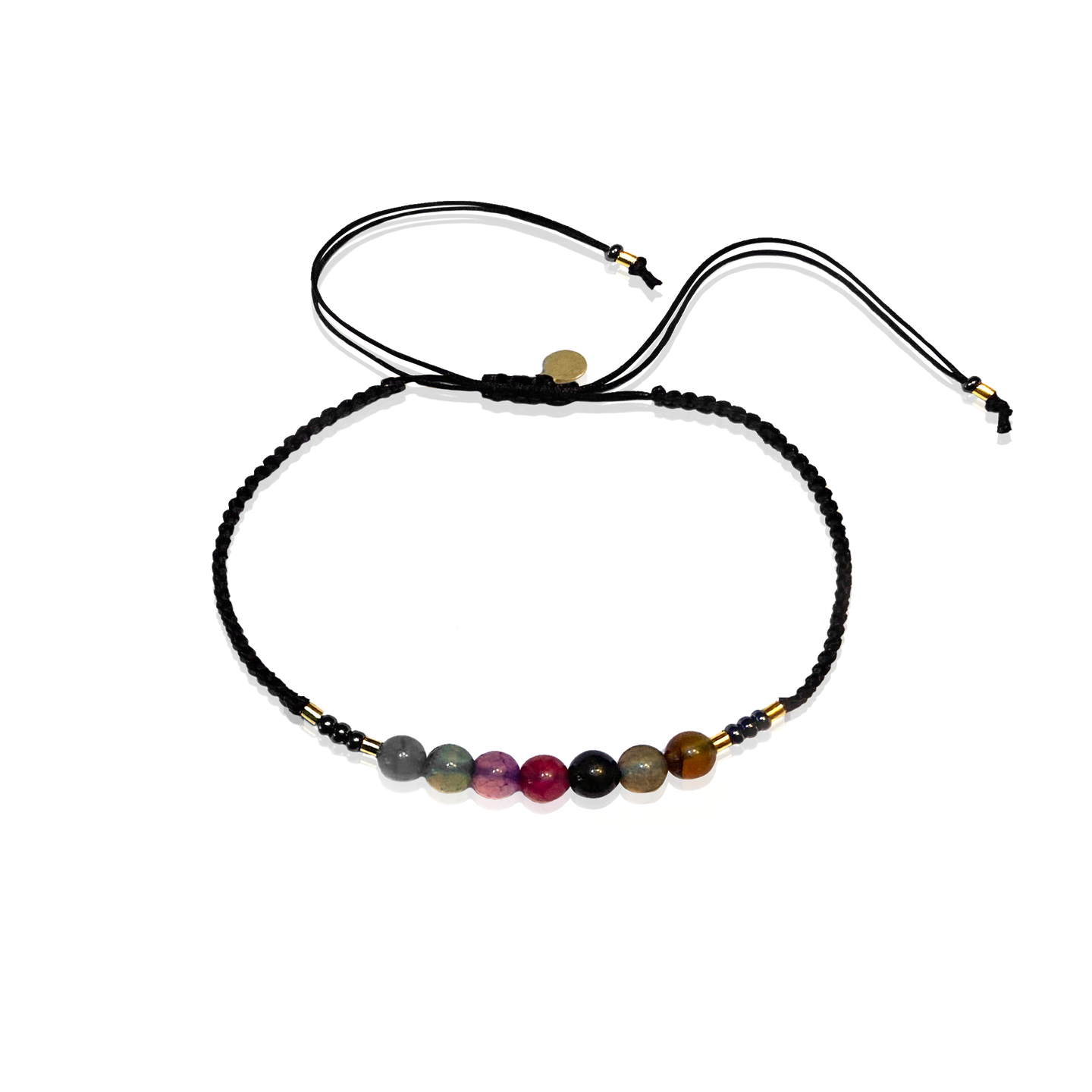 Adjustable handmade Bracelet braided with 7 beautiful gemstones with deep and warm matching colors. This bracelet gives endless possibilities to mix and match.