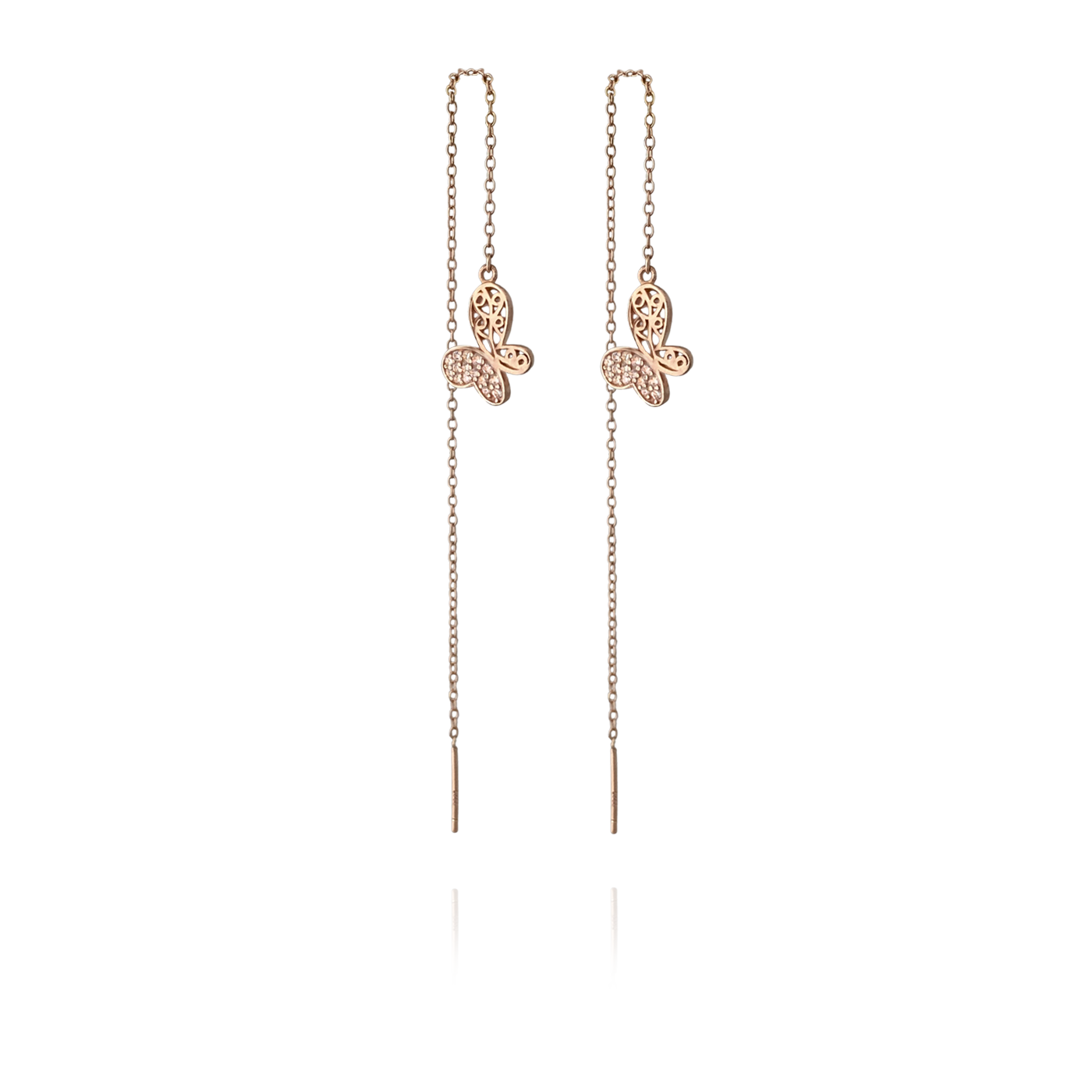 Long Butterfly Earrings – Rose Gold / Sterling Silver