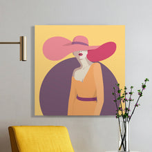 Load image into Gallery viewer, Cool Cats 4 - Larger than life hat - baby rose hat - orange dress - purple circle - yellow background
